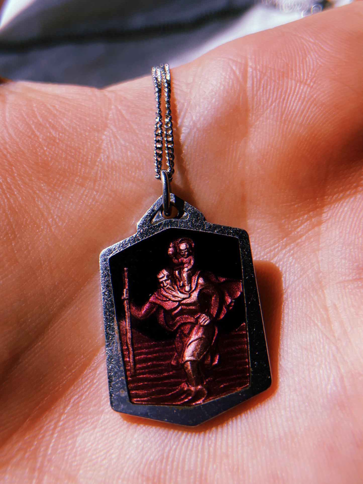 Vintage Saint Christopher Enameled Pendant Necklace No. 1