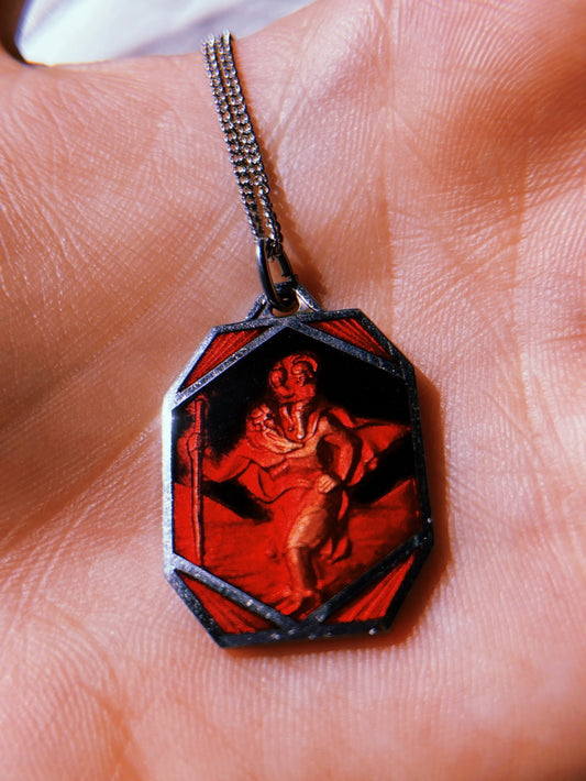 Vintage Saint Christopher Enameled Pendant Necklace No. 7