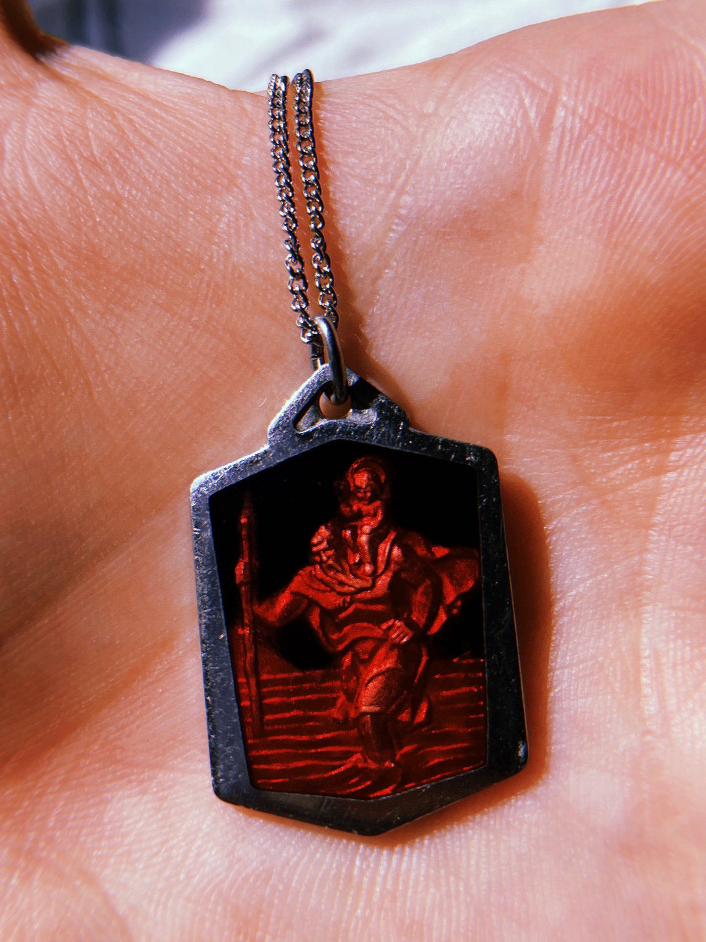 Vintage Saint Christopher Enameled Pendant Necklace No. 6