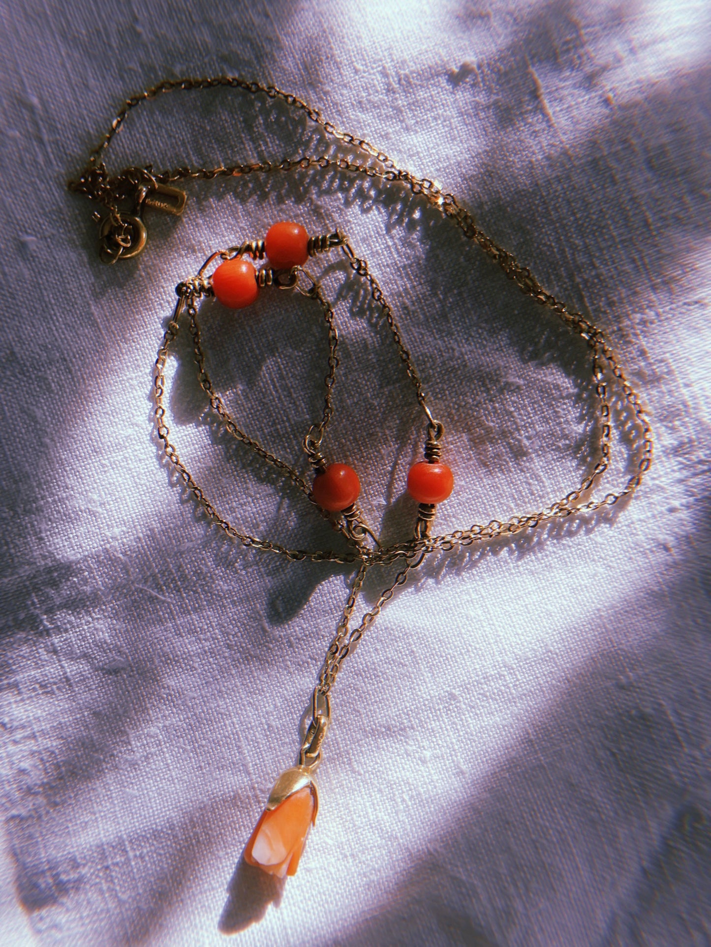 Antique 18K Mini Coral Rosary Necklace